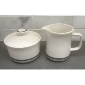 Vintage Brown White Pottery Stoneware Town & Country Creamer Sugar Bowl